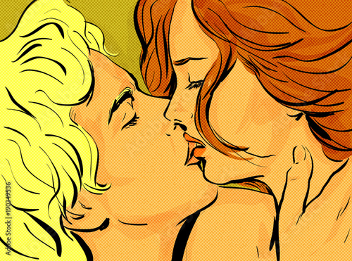 pop-art-milosc-para-zblizenie-pocalunek-zmyslowosc