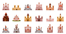 Medieval Castle Icon Set, Cartoon Style