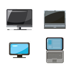 Poster - pc and laptop icon set, cartoon style