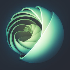 Aufkleber - 3D render abstract background. Colorful illuminated shapes in motion. Hemisphere revolve in a spiral. Computer generated digital art for poster, flyer, banner background or design element.