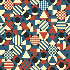 Wall Mural - abstract circles with geometric shapes, seamless pattern, retro colors