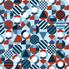 Wall Mural - retro circles with geometric shapes, seamless pattern, red,blue colors