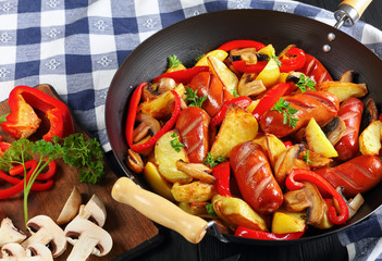 Canvas Print - close-up of hot delicious grilled sausages