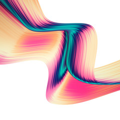 Aufkleber - 3D render abstract background. Colorful twisted shapes in motion. Computer generated digital art for poster, flyer, banner background or design element. Holographic foil ribbon on white background.