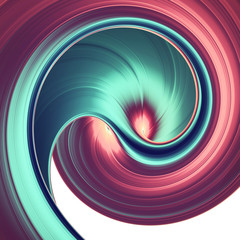 Aufkleber - 3D render abstract background. Colorful twisted shapes in motion. Computer generated digital art for poster, flyer, banner background or design element. Holographic foil ribbon on white background.