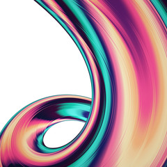 Aufkleber - 3D render abstract background. Colorful twisted shapes in motion. Computer generated digital art for poster, flyer, banner background or design element. Holographic foil ribbon on white background.