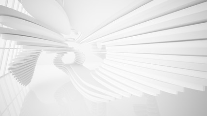  Abstract white parametric interior  with window. 3D illustration and rendering.
