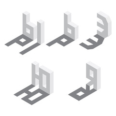 Poster - Isometric russian alphabet sequence, five letters of cyrillic font. White on white background with shadow