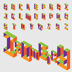 Poster - Isometric hollow letters in bright colors. Vector collection for writing quotes and lettering. English alphabet sequence