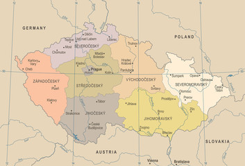  Czech Republic Map - Vintage Detailed Vector Illustration