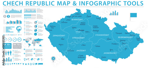 Fotomural Czech Republic Map - Info Graphic Vector Illustration