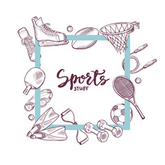 Sticker - Vector frame hand drawn sports equipment