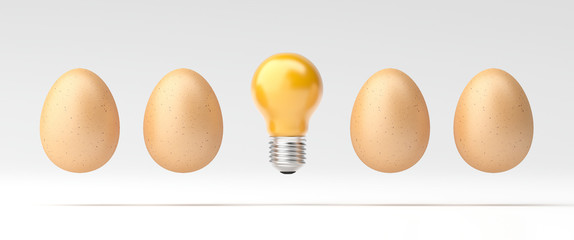 Wall Mural - 3d illustration Idea Design Concept, Bulb stand alone from egg