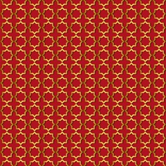 Aufkleber - Abstract gold pattern geometric of Islamic, Arabesque ornament on red background. Seamless Vector illustration.