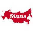 © yard1509 - Серп и молот, Стилизованная эмблема России на фоне карты России, логотип, наклонный шрифт, иллюстрация, вектор