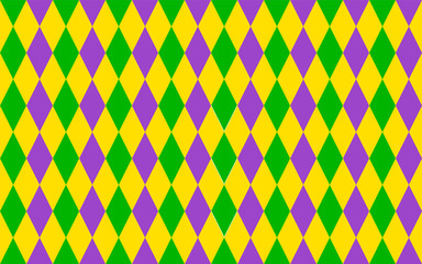 Wall Mural - Traditional Mardi Gras seamless pattern. Green, purple and yellow geometric vector background. Easy to edit design template for your projects.