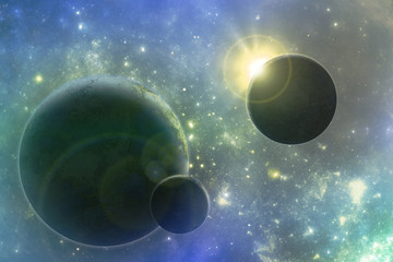 Wall Mural - fantasy solar system, scifi universe 3d illustration