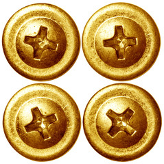 Set of golden screw nail heads