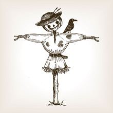 Scarecrow Engraving Style Vector Illustration