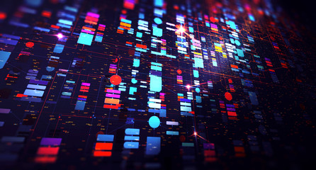Poster - Block chain network/Blockchain network concept , Distributed register technology , Block chain text and computer connection with colored  background