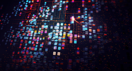 Leinwandbilder - Block chain network/Blockchain network concept , Distributed register technology , Block chain text and computer connection with colored  background
