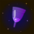 purple menstrual Cup floating in space on dark background