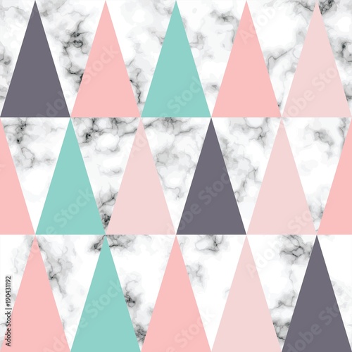 Naklejka ścienna Vector marble texture design with triangles, black and white marbling surface, modern luxurious background