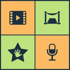Poster - Vector Illustration Set Cinema Icons. Elements of Comedy acting masks, Loudspeaker, Pause and Stop Media Player icon