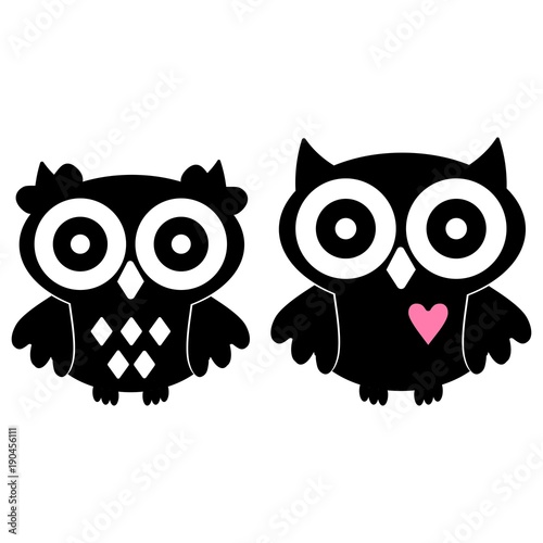 Two Owls Silhouette In Love With Rose Heart Stock Vector Adobe Stock