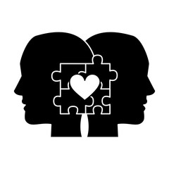 Sticker - puzzle pieces heart people in love icon image vector illustration design  black and white