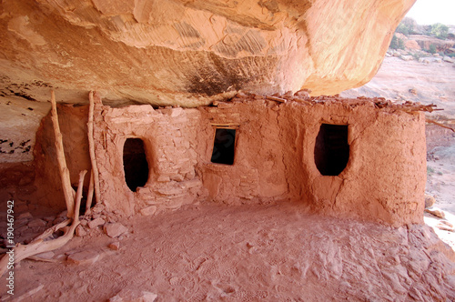 Fotografie, Obraz Anazazi indian ruins tucked into base of cliff southern utah desert