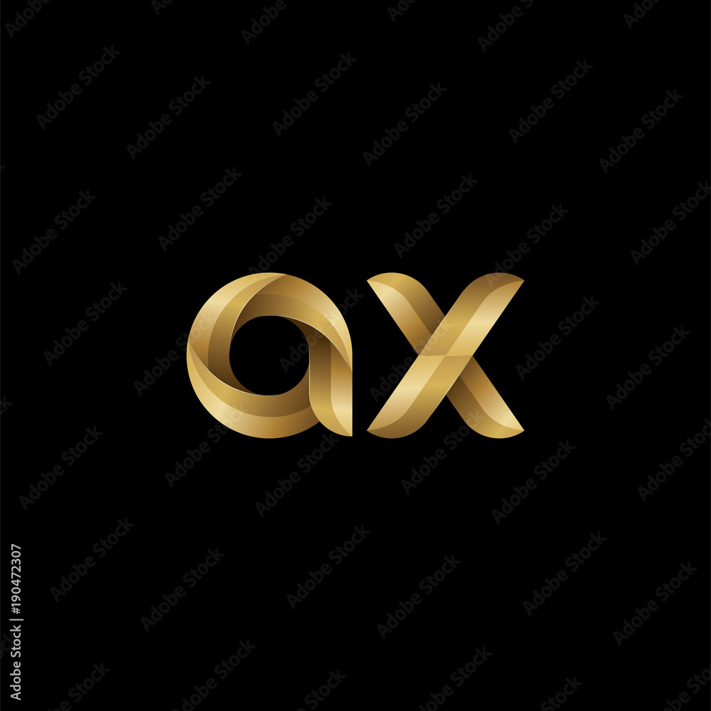 Initial lowercase letter ax, swirl curve rounded logo, elegant golden ...