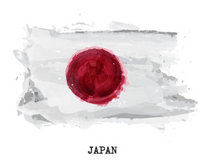 Wall Mural - Watercolor painting flag of Japan . Vector