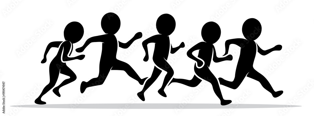 Stock-Vektorgrafik „Schwarz-weiße Figuren: Jogger / Läufer / Laufgruppe – Flat Design“