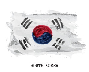 Watercolor painting flag of South korea . Vector