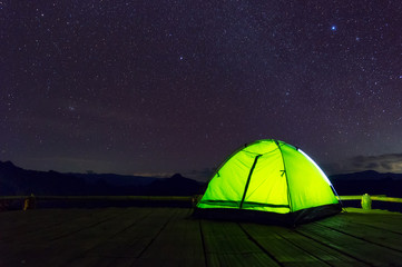 Wall Mural - camping tent at night.