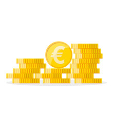 Heap Of The Golden Euro Coins. Vector Illustration.