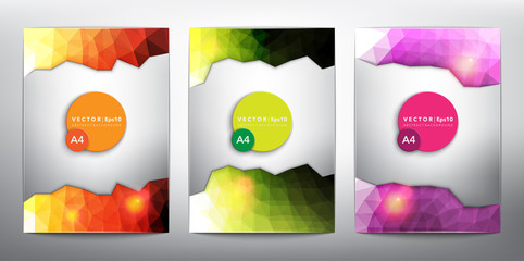 Wall Mural - Abstract vector polygonal backgrounds set of 3. Geometric low poly backgrounds in A4 size. Use for wallpaper, banner, template or brochure cover design. Vector illustration. Eps10.