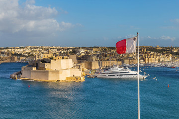 Wall Mural - Fort Saint Angelo is a large bastioned fort in Birgu, Malta, located in the centre of the Grand Harbour as seen from Valletta.