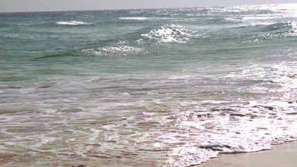 Poster -  splashes of waves on a sandy beach slomo