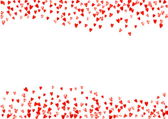 Valentine day border with red glitter sparkles. February 14th day. Vector confetti for valentine day border template. Grunge hand drawn texture. Love theme for party invite, retail offer and ad.