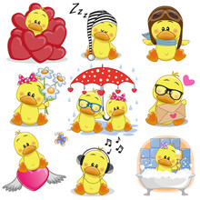 Set Of Cute Cartoon Ducks