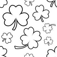 Seamless Pattern With Four And Tree Leaf Clovers For Saint Patrick's Day. Outline Design. Vector Illustration