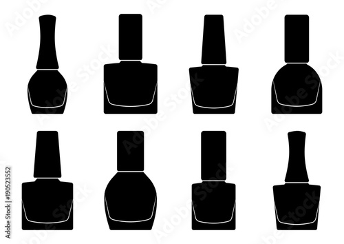 Download Set of nail polish bottle, black silhouette. Vector ...