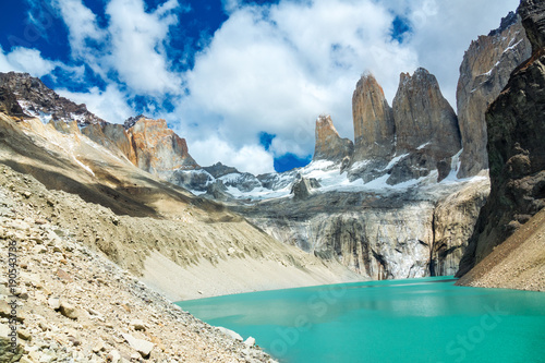 Fotografie, Obraz Beautiful mountain lake in national park Torres del Paine, landscape of Patagoni