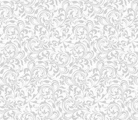 Wallpaper in the style of Baroque. A seamless vector background. Gray and white texture. Floral ornament. Graphic vector pattern