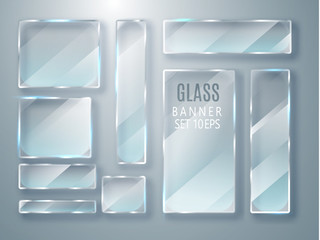 Leinwandbilder - Glass transparent plates set. Vector glass modern banners isolated on transparent background. Flat glass. Realistic 3D design. Vector transparent object 10 eps.