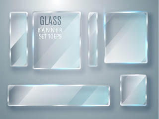 Leinwandbilder - Glass transparent banners set. Vector glass plates with a place for inscriptions isolated on transparent background. Flat glass. Realistic 3D design. Vector transparent object 10 eps
