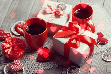 Sticker - Two cups of tea on wooden table