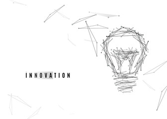 Poster - Light Bulb background with lines and dots, triangles geometric shapes